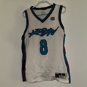 Vintage 2000's KR3W Skateboarding Basketball Jersey Size L: # 8 Teal/ Purple: